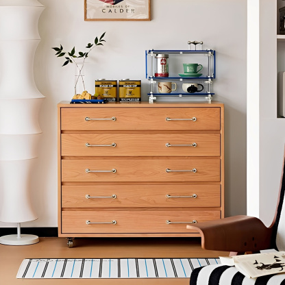 チェリー材 キャスター付き5段チェスト | 美しい木目と耐久性を