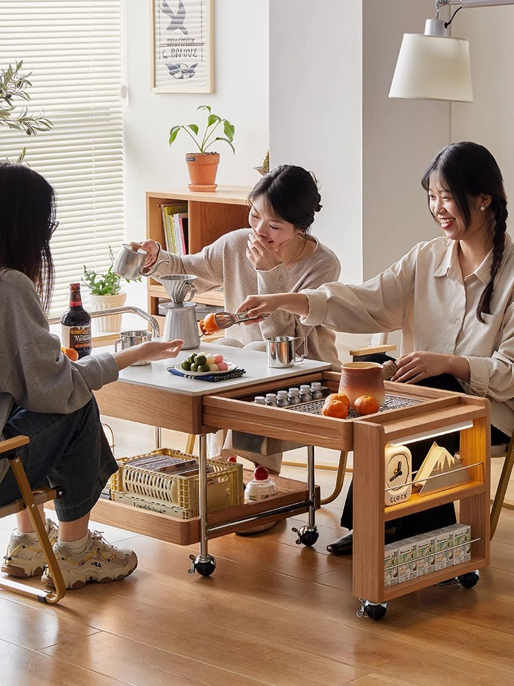 チェリー材 伸縮式リビングキャンプテーブル | おうち時間を盛り上げる