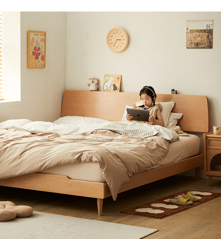 ブナ材 シンプルデザインナチュラルベッドフレーム | 端正なラインで