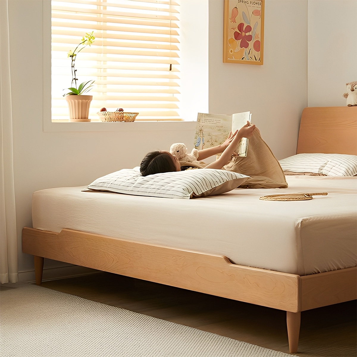 ブナ材 シンプルデザインナチュラルベッドフレーム