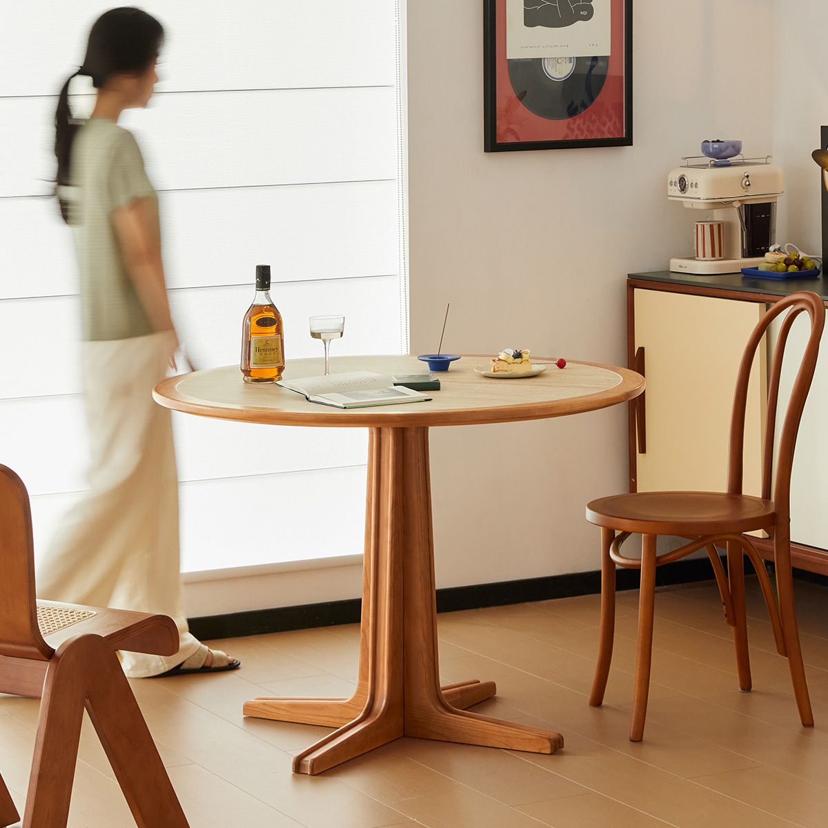 チェリー材 セラミック天板ラウンドテーブル