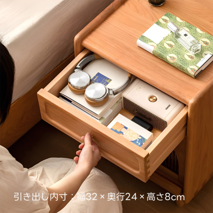 リブガラスチェリー材ベッドサイドキャビネット