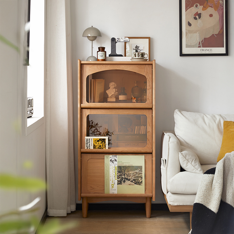 チェリー材 ナチュラル3段キャビネット