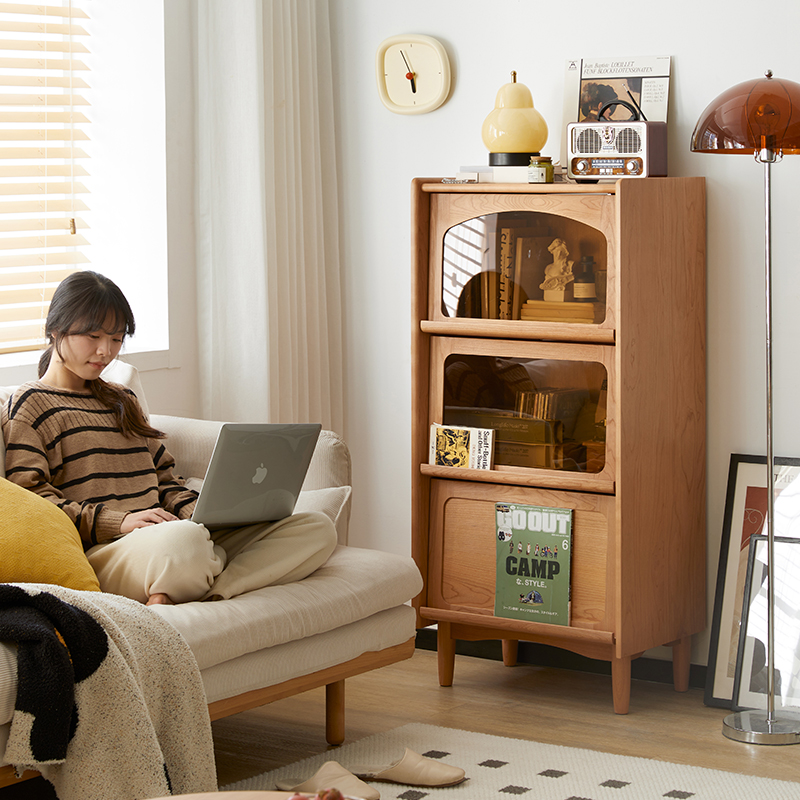 チェリー材 ナチュラル3段キャビネット