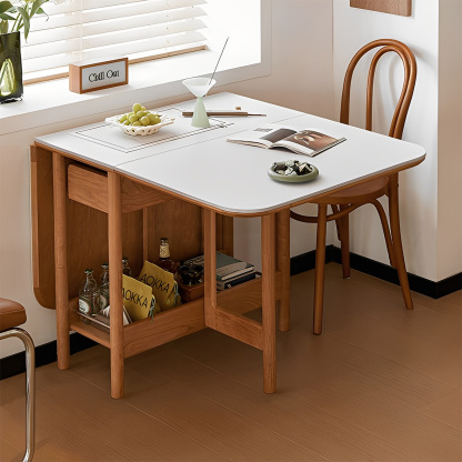 ブナ材 セラミック折り畳みダイニングテーブル | 耐熱性と収納性を