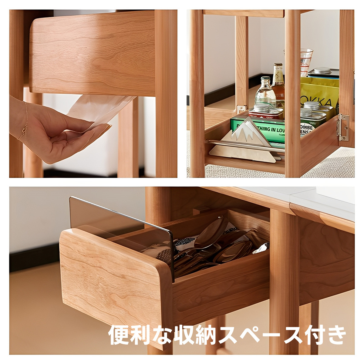 ブナ材 セラミック折り畳みダイニングテーブル