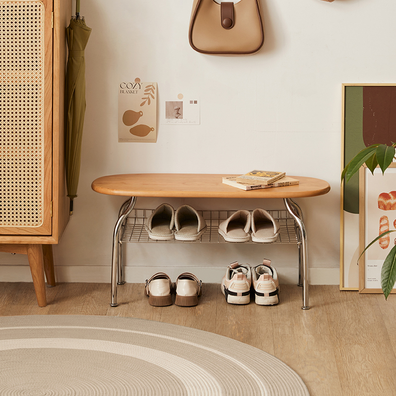 チェリー材 アーチデザインシューズベンチ