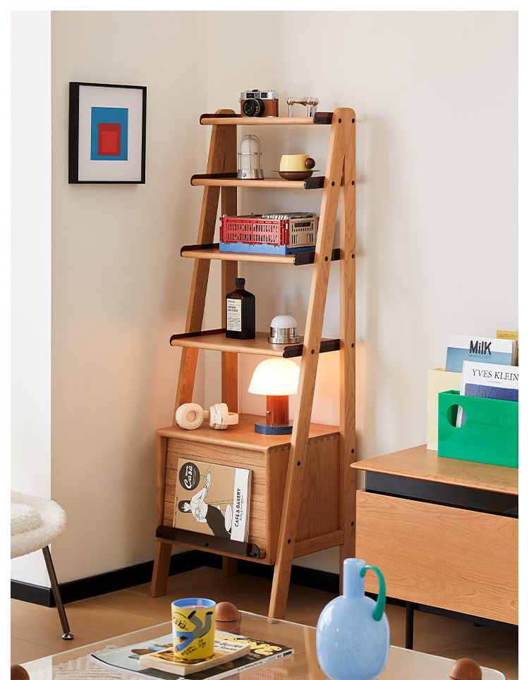 チェリー材 木製オープン収納ラック | 見せる収納で空間に上質なリズム