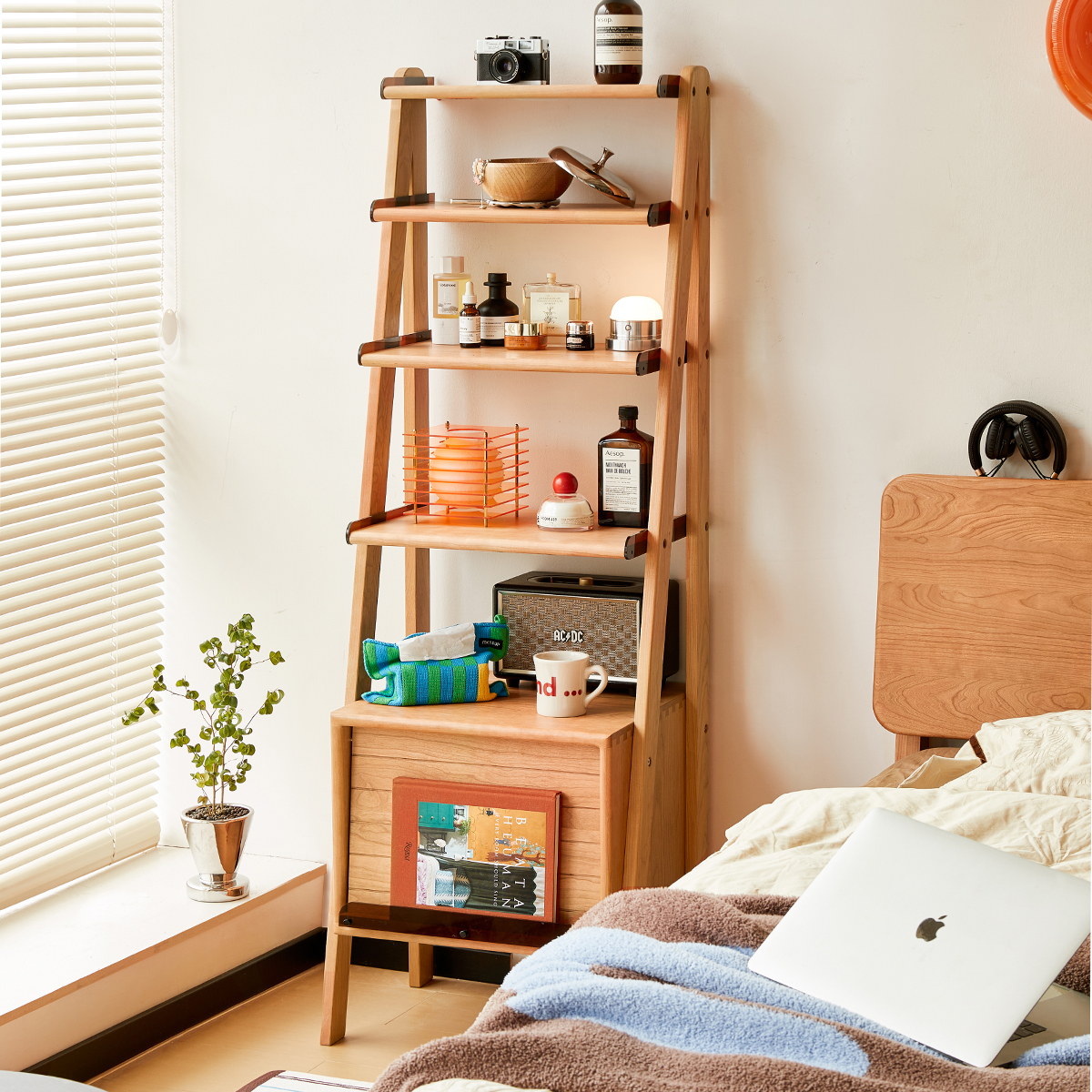 チェリー材 木製オープン収納ラック