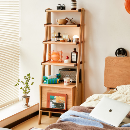 チェリー材 木製オープン収納ラック | 見せる収納で空間に上質なリズム