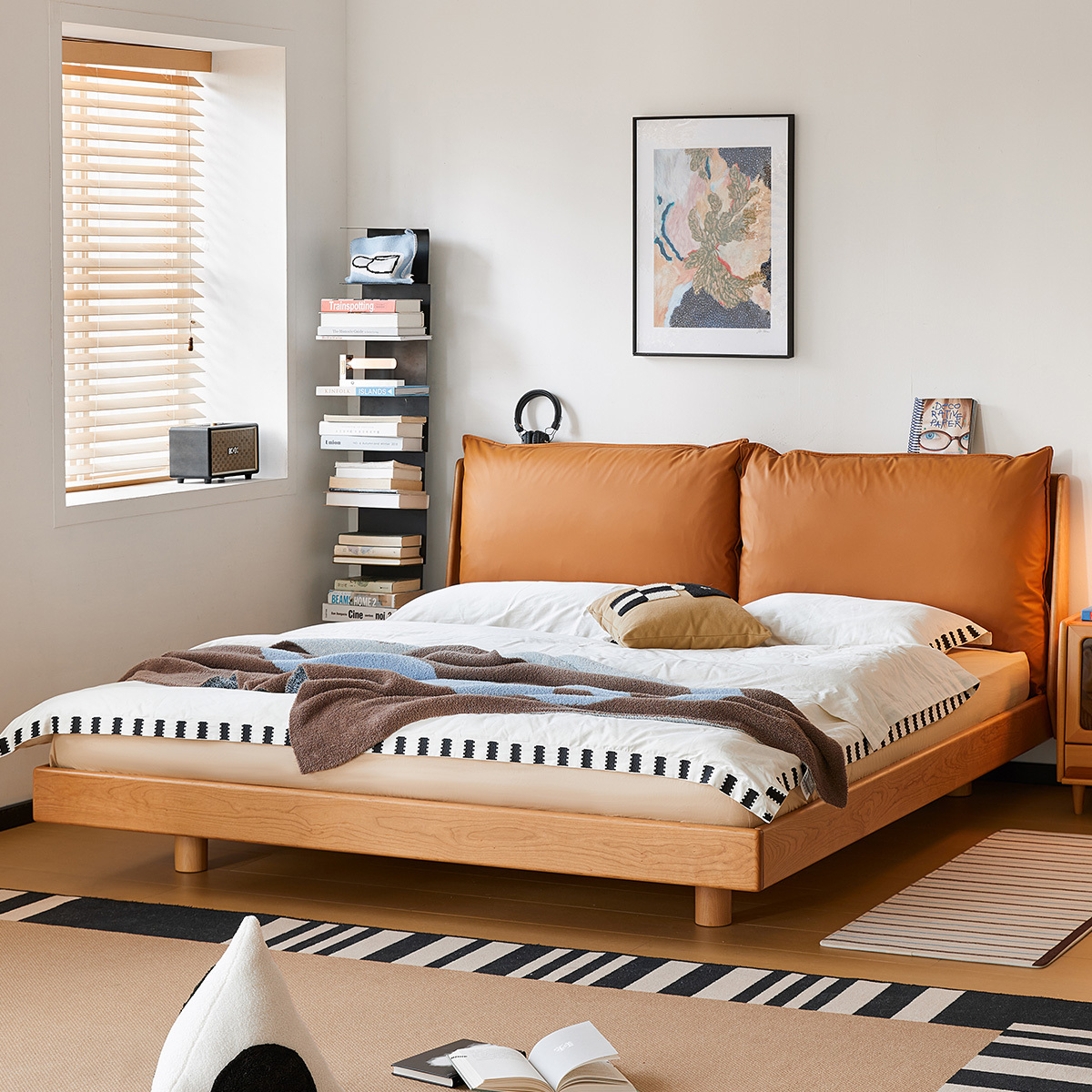 チェリー材 クッションベッドフレーム