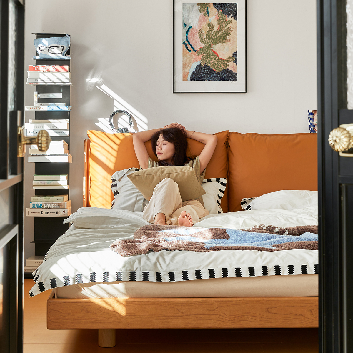 チェリー材 クッションベッドフレーム