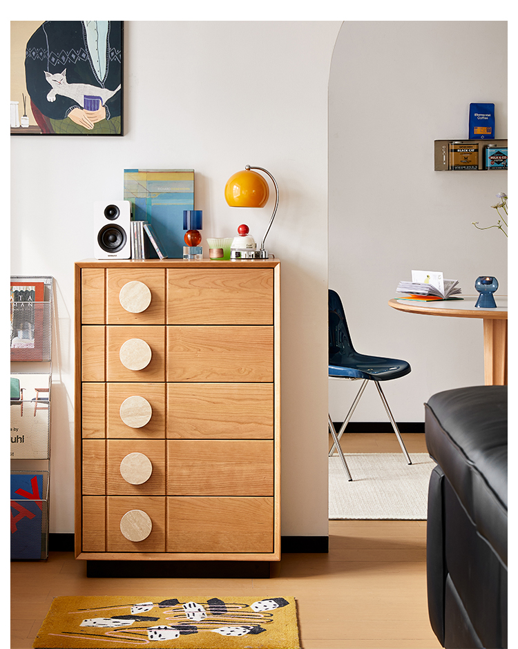 チェリー材 ナチュラルデザイン5段チェスト | 自然な風合いと耐久性を