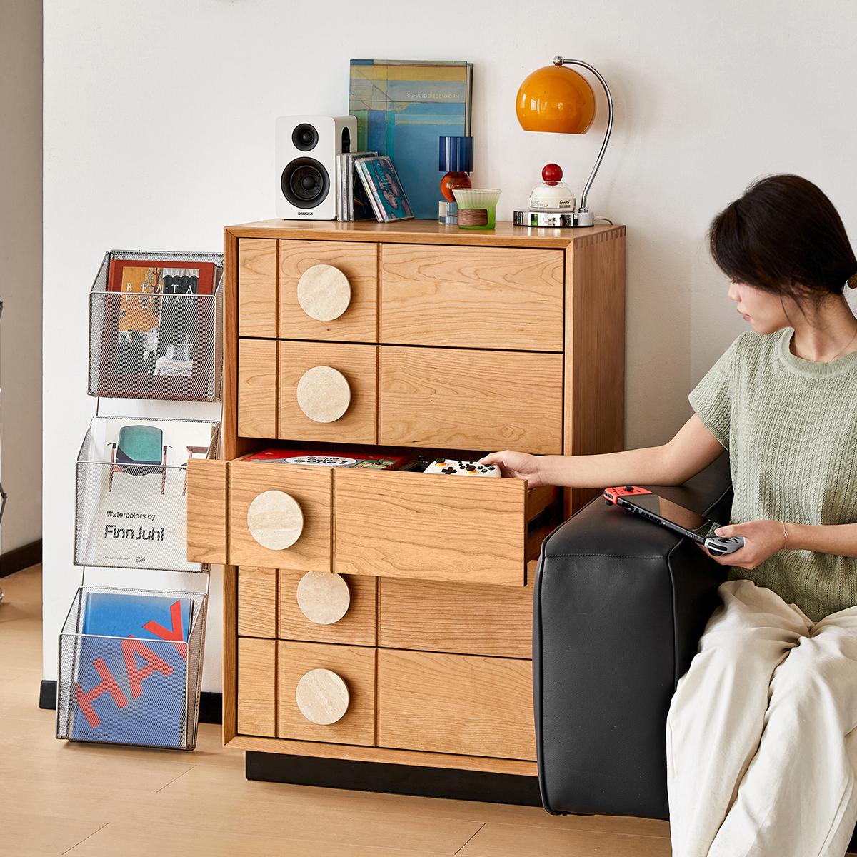 チェリー材 ナチュラルデザイン５段チェスト