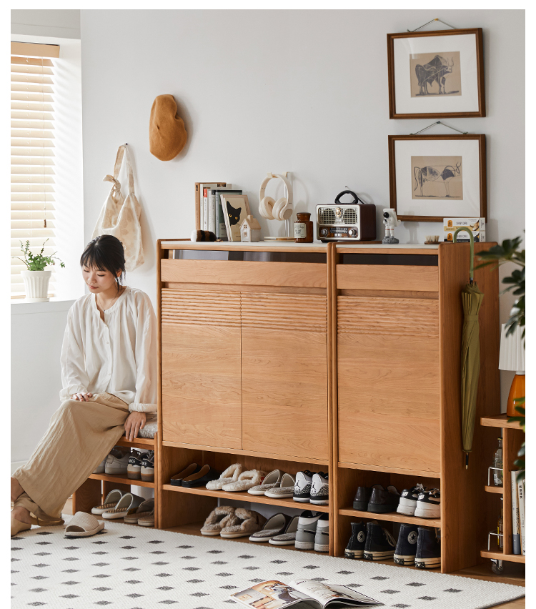 チェリー材 大容量カスタマイズシューズラック | レイアウト自在で靴を