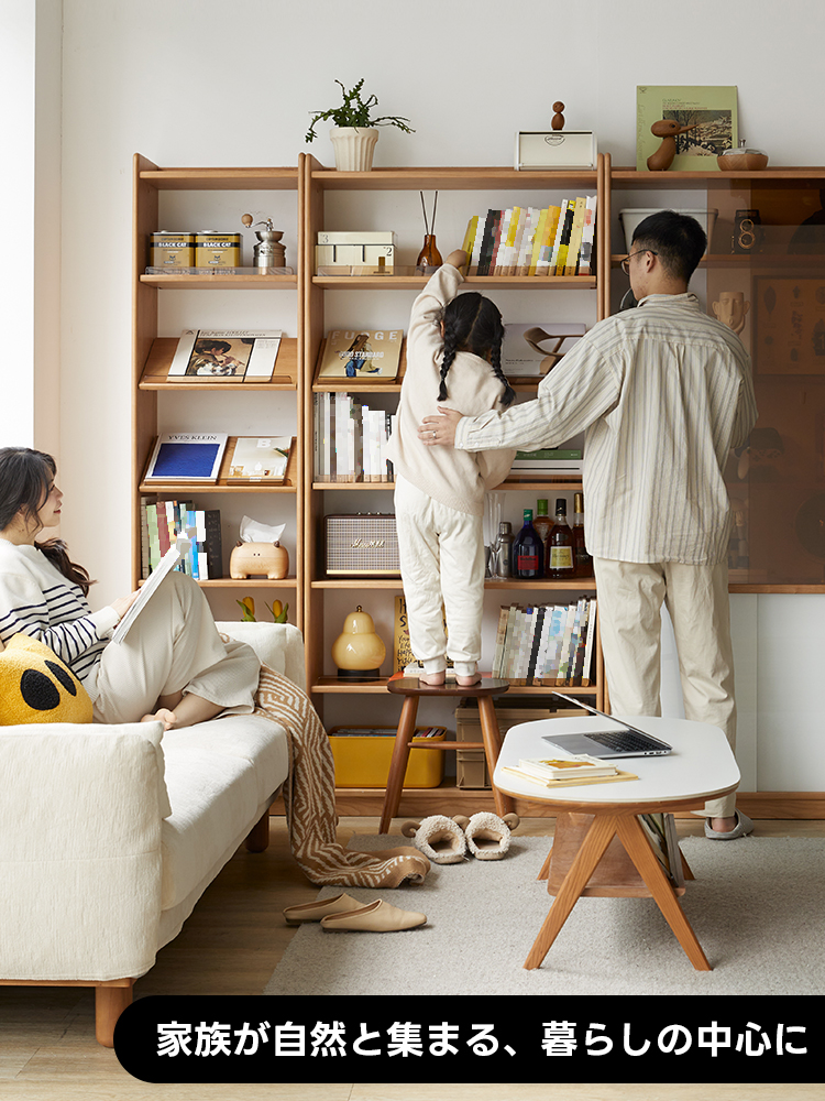 チェリー材 多機能ガラス扉ブックシェルフ