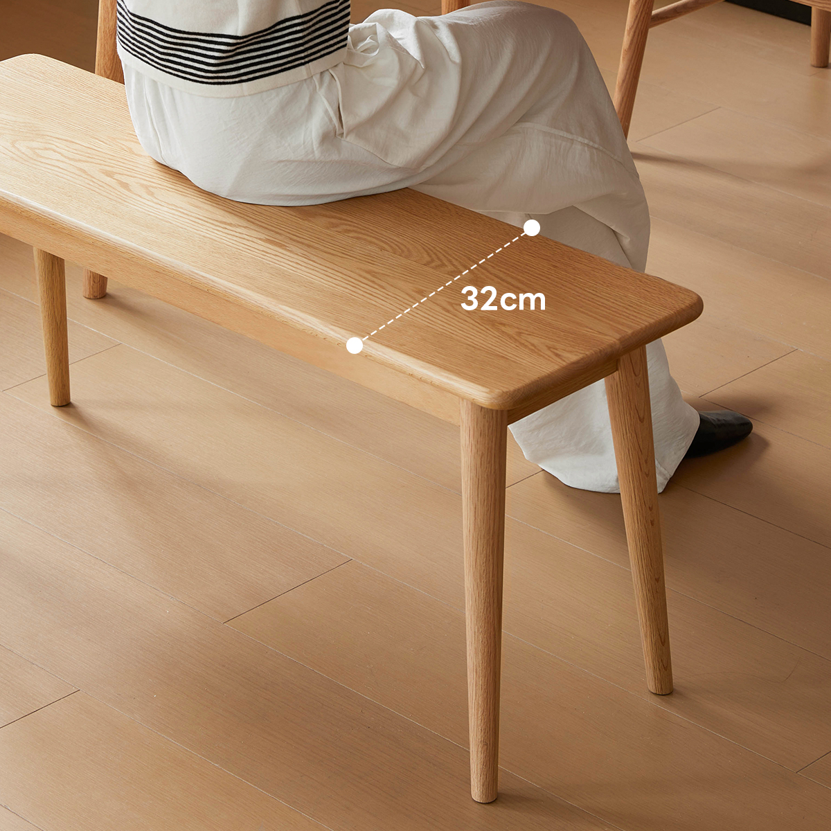 北欧風天然オーク材ダイニングベンチ