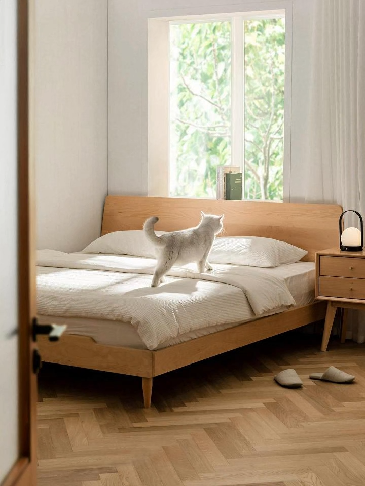 ブナ材 シンプルデザインナチュラルベッドフレーム