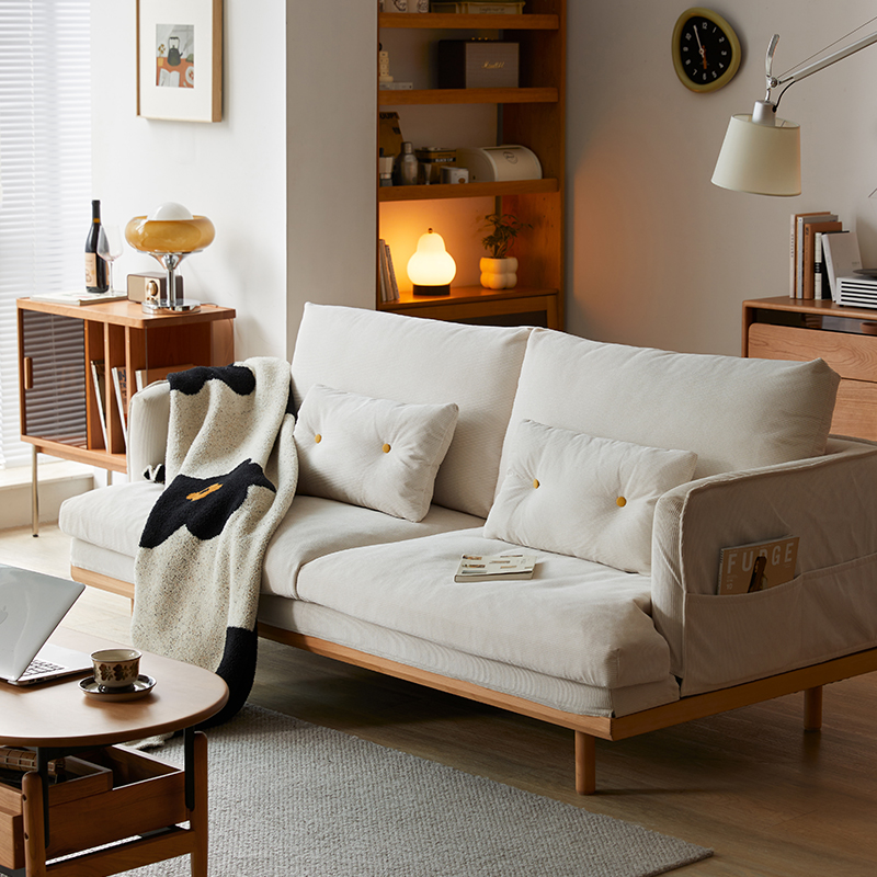 北欧スタイルウッドフレームファブリックソファ | 素材を選べる