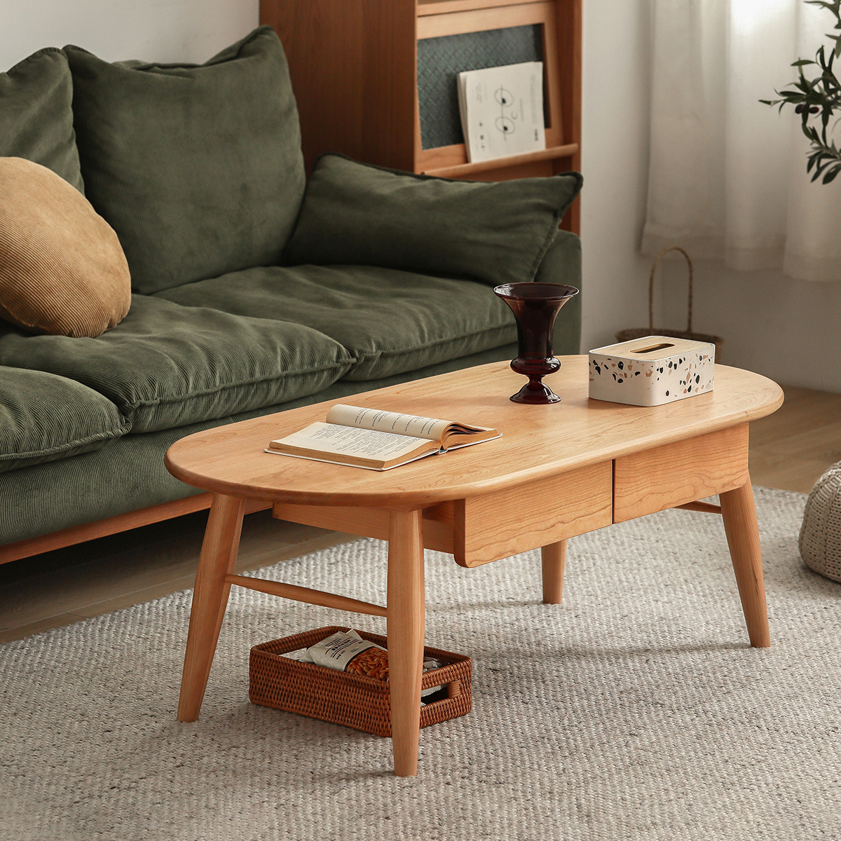 無印　引き出し付きセンターテーブル　タモ材 無印良品 タモ材 ローテーブル／センターテーブル 引き出し付き