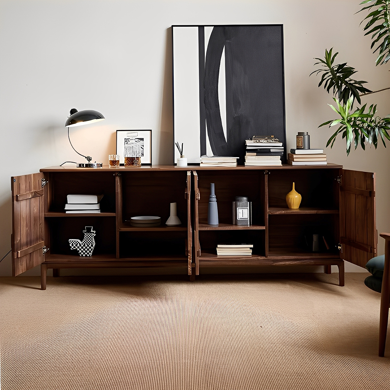 輸入ブラックウォールナットキャビネット | FAS級木材と幾何学模様の