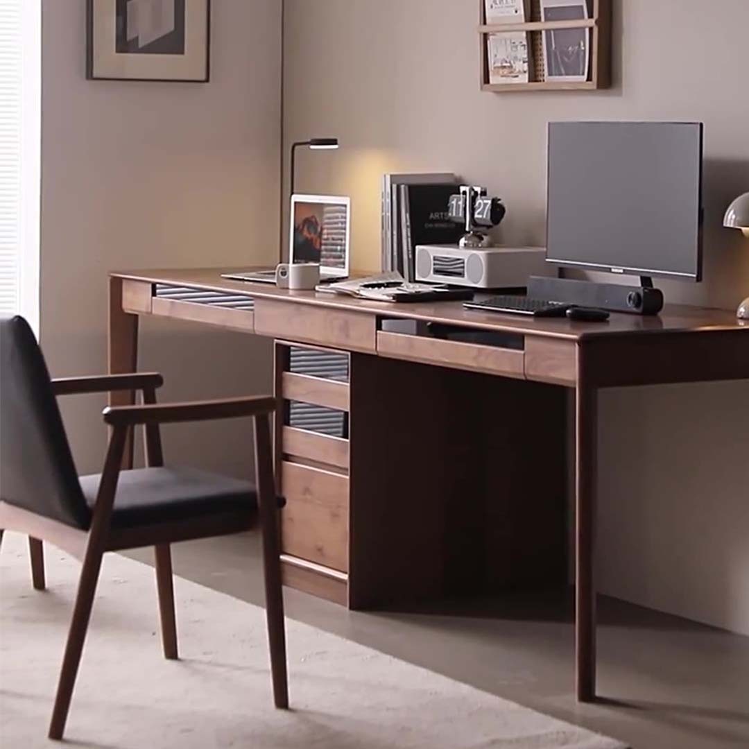 天然木クラシカルツインワーキングデスク