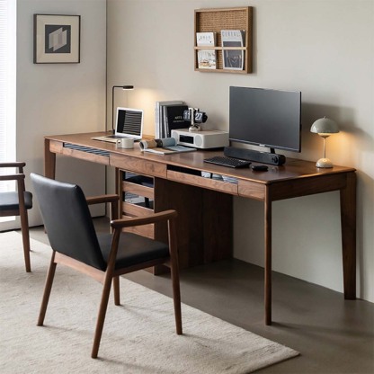 天然木クラシカルツインワーキングデスク