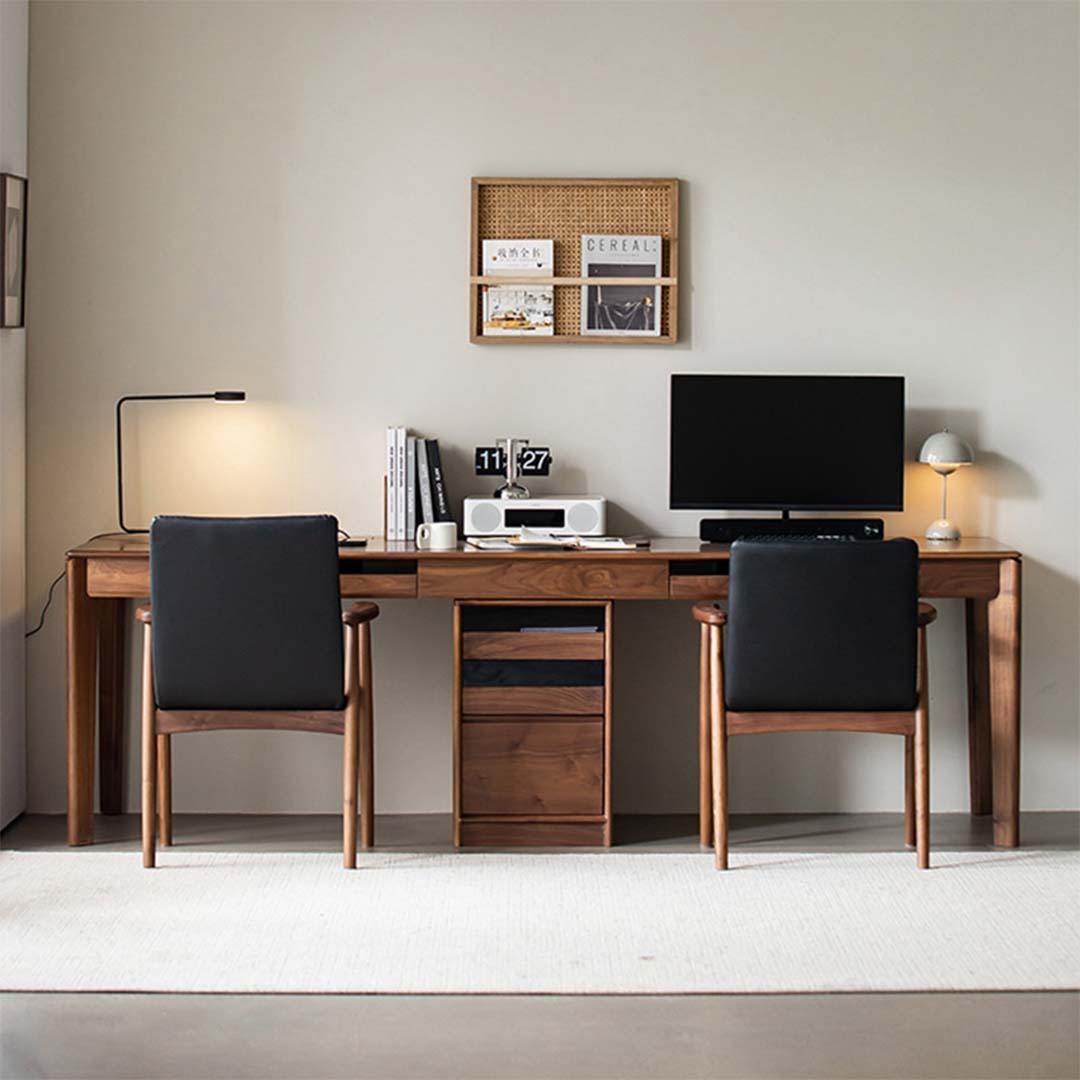 天然木クラシカルツインワーキングデスク