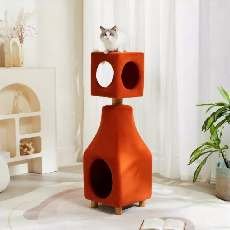 キャットインテリアタワー☆オレンジ デザイナーズキャットタワー | ボトル型デザインが目を引くユニーク