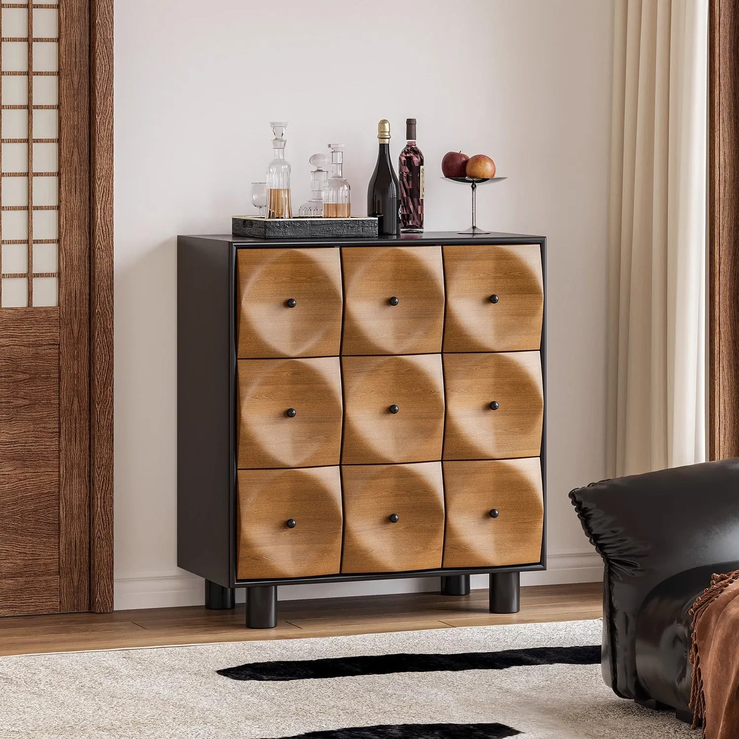 木製九マスデザインチェスト