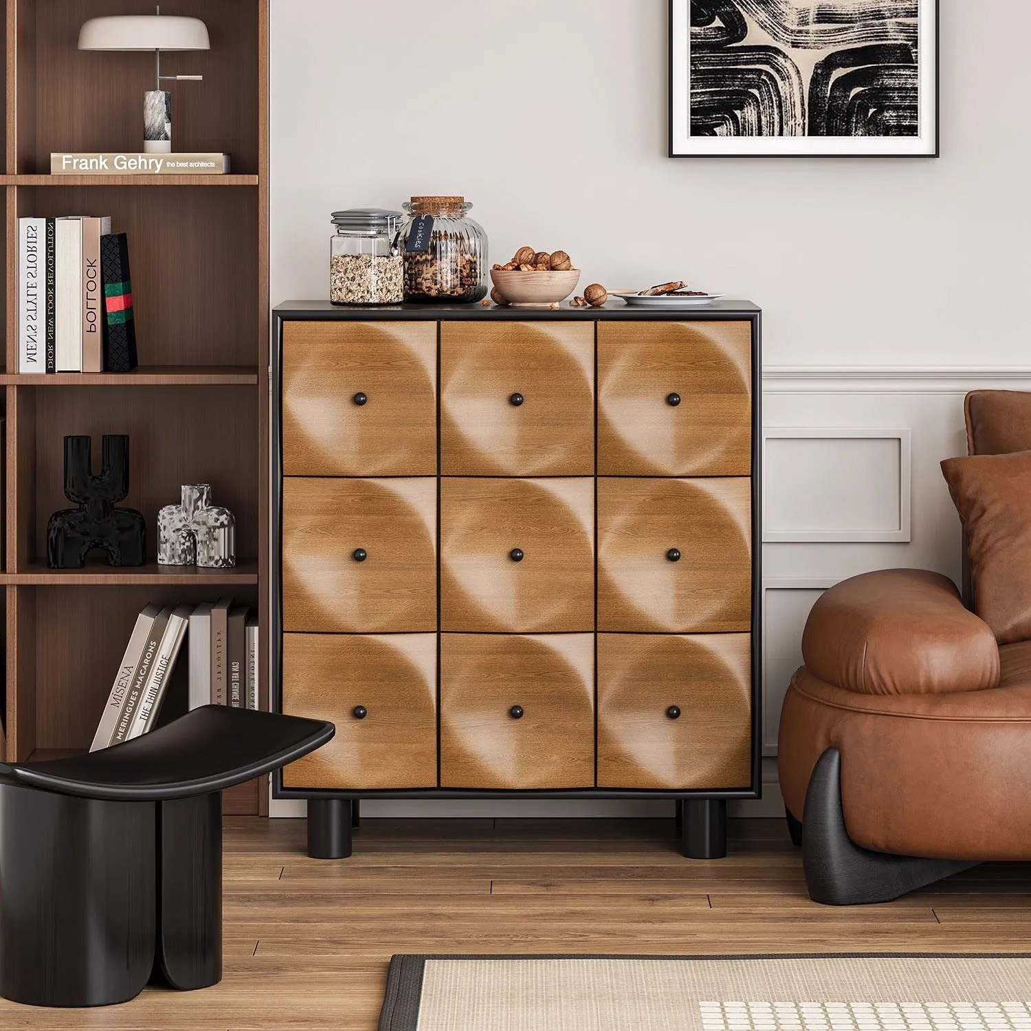 木製九マスデザインチェスト