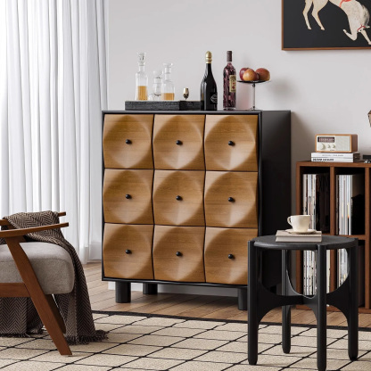 木製九マスデザインチェスト