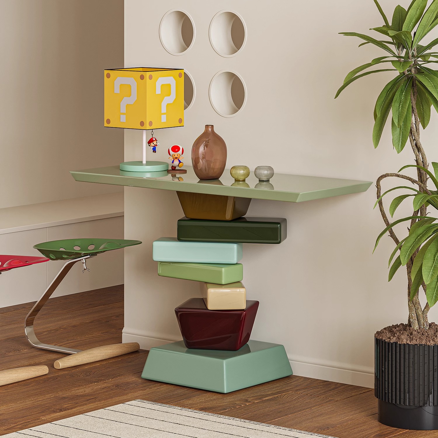 積み木風玄関コンソールテーブル