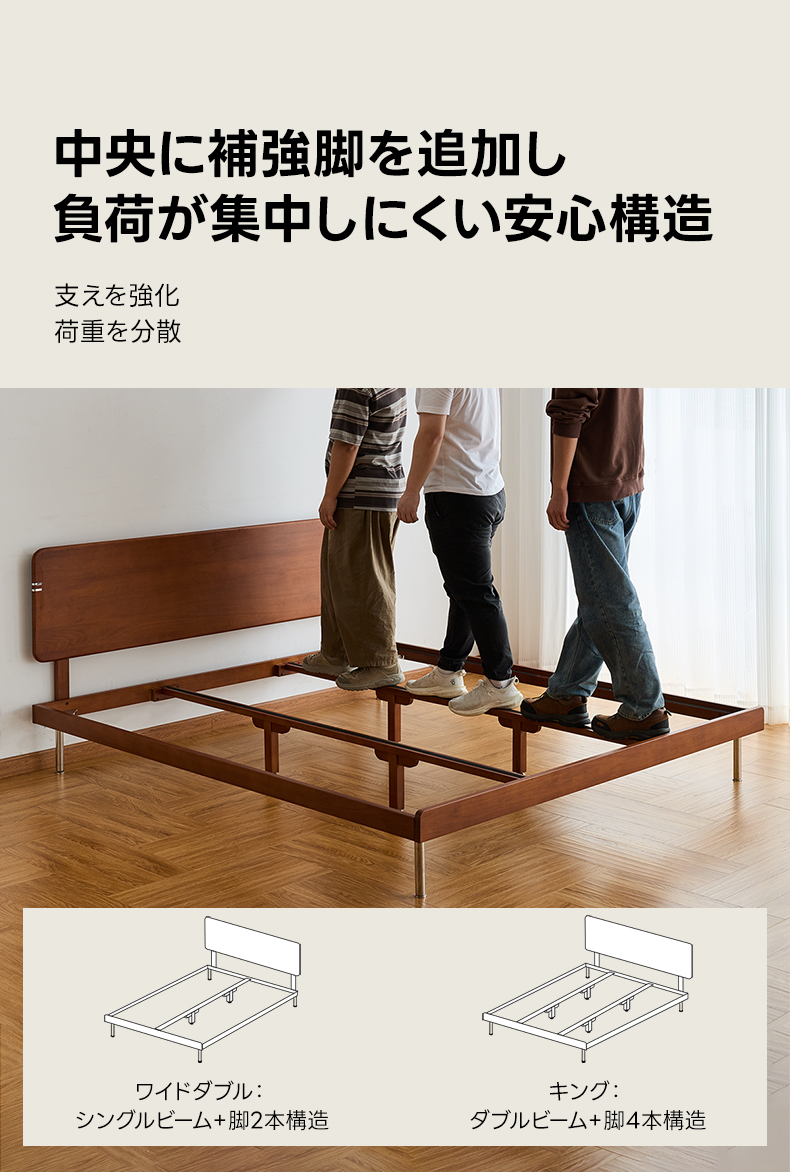 Woody Prime Box 天然木金属脚ヴィンテージ風ベッド【高級天然ツゲ材