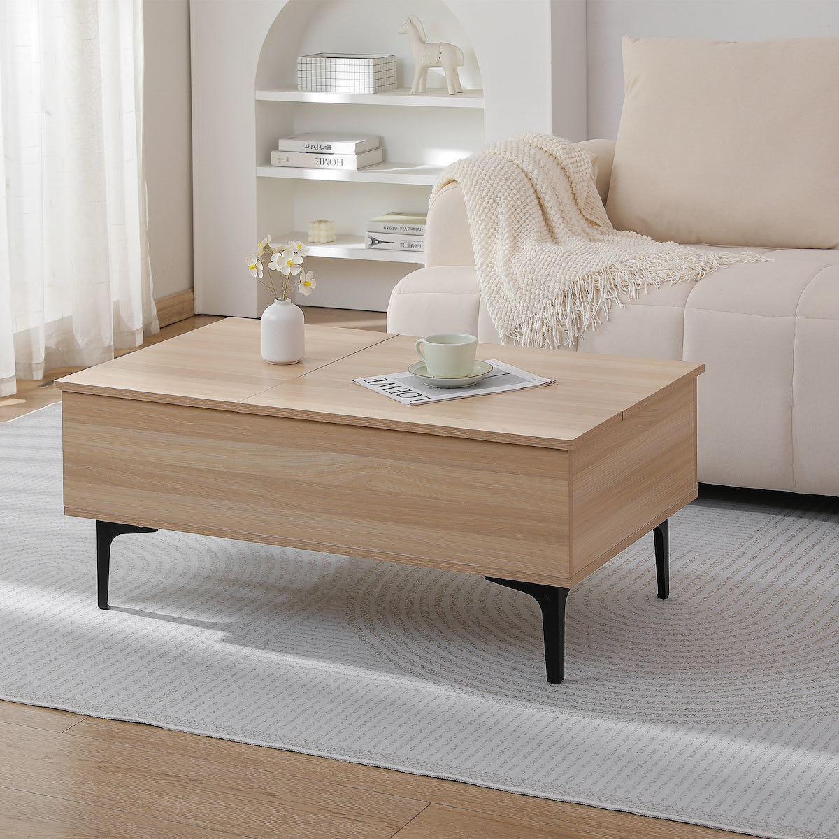 木製昇降式収納ローテーブル | 機能性とインテリア性を兼ね備えた多