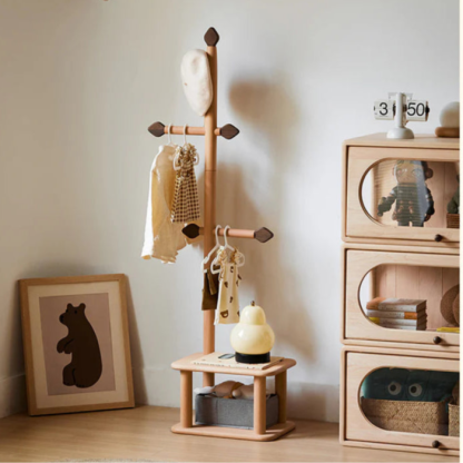 専用】木製キッズハンガーラック 収納棚付き 無垢材 カントリー 美品