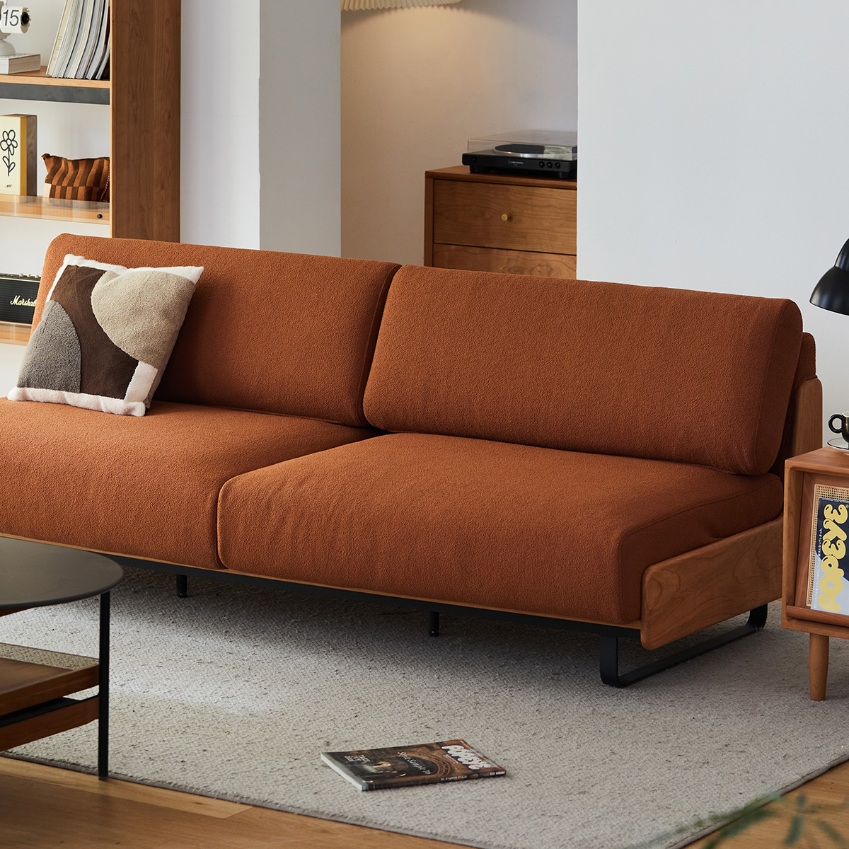 ヴィンテージ風ウッドフレームクッションソファ【カスタマイズ可