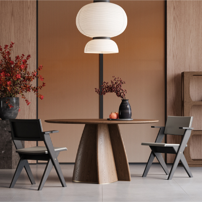 ラウンドデザイン木製ダイニングテーブル