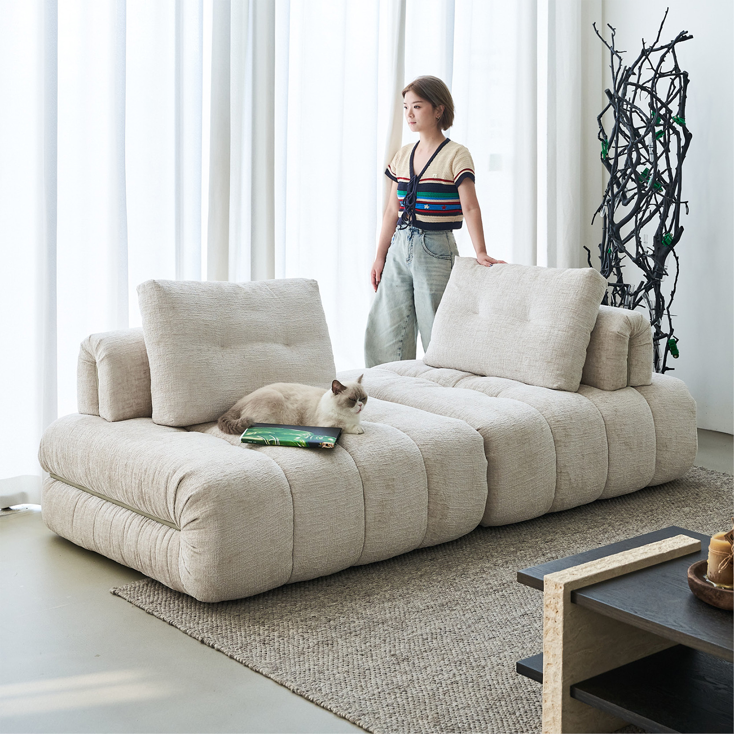 【新品】幅105cm コーデュロイ生地 ベンチソファアウトレット ふんわり幅広ベンチソファ | 柔らかな座り心地と安心の耐久性