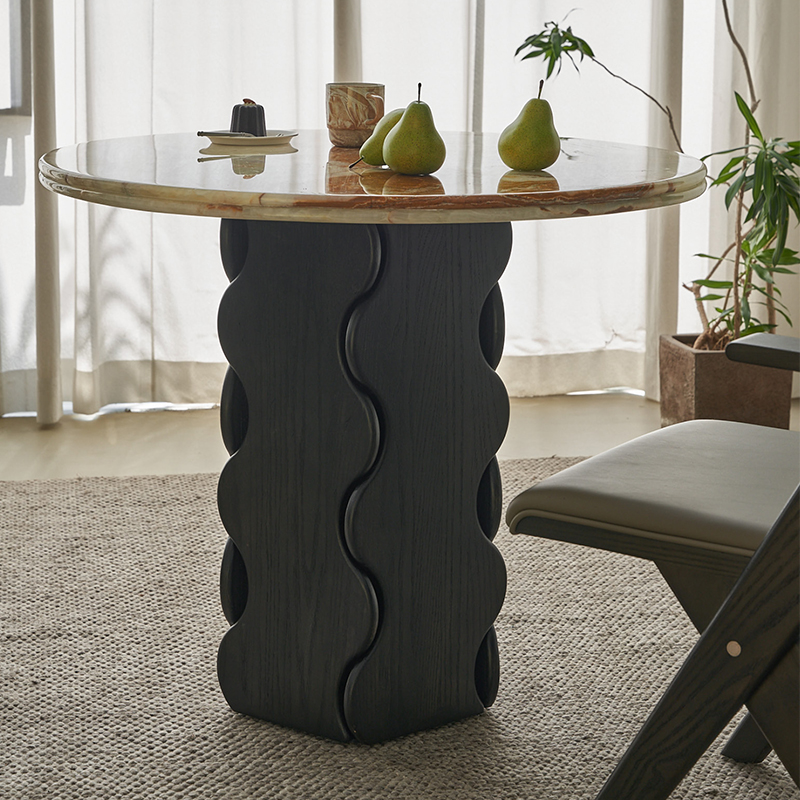 マーブルトップラウンドセンターテーブル | 大理石の高級感と曲線美が