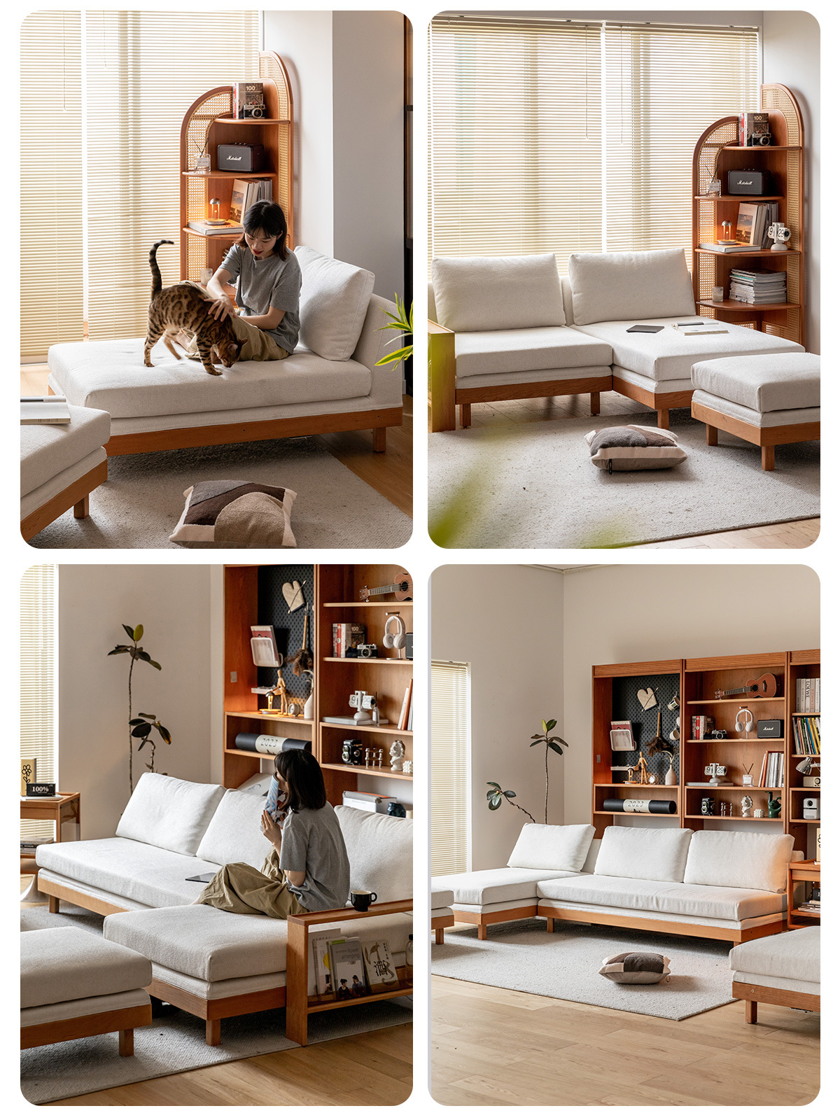 Woody Prime Cherry ウッドフレームスクエアクッションシステムソファ【カスタマイズ可】