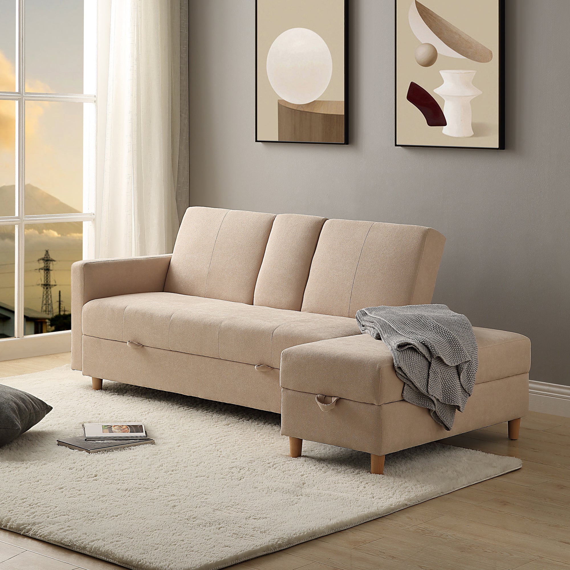 ソファ　ソファー　3人掛け　多機能　ソファセット　アイボリー　リビングソファ 収納付き多機能3人掛けソファ | 自由自在に変形する多機能ソファ – CAGUUU