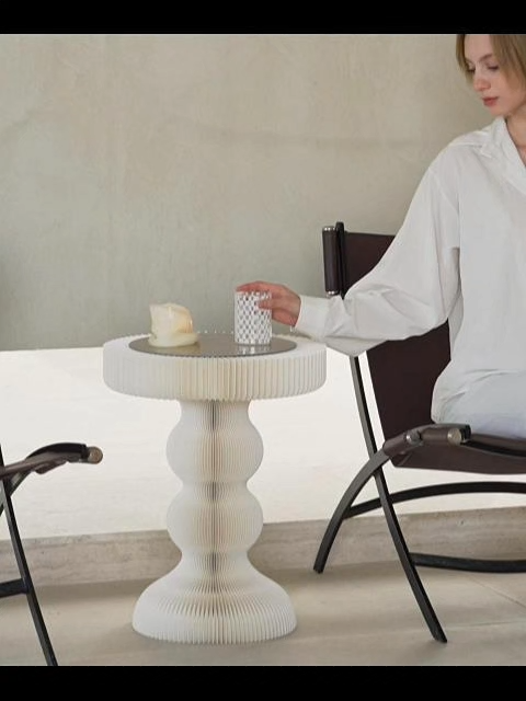 ホワイト クラフト紙デザインサイドテーブル