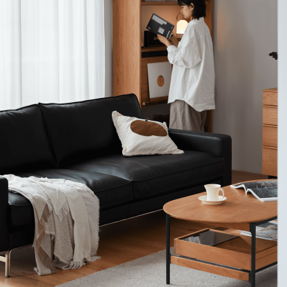 ヴィンテージ風本革ブラッククッションソファ【カスタマイズ可】