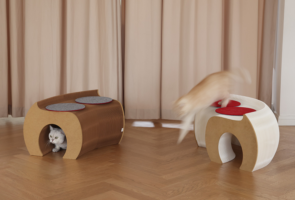 Kraft Paper 猫用トンネル型ベンチ | くぐって休めるやさしい遊び場