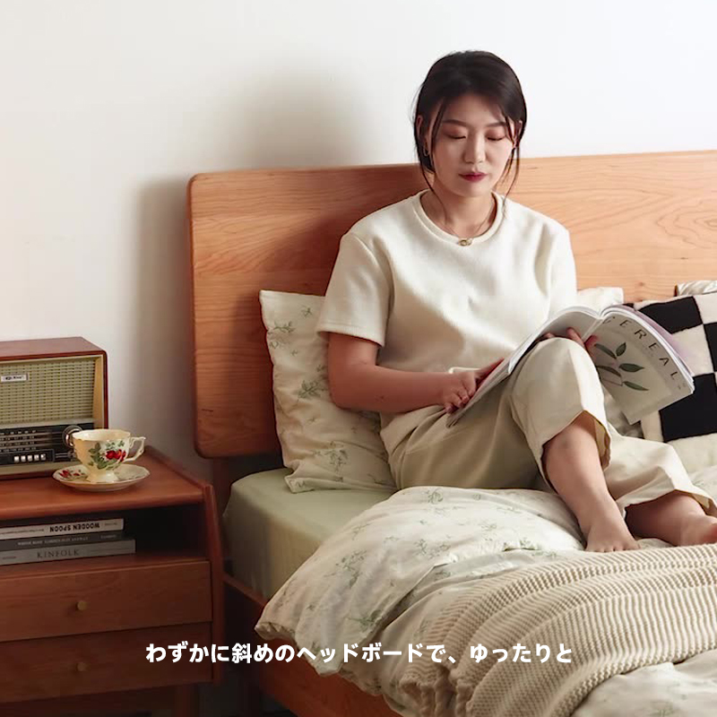 フラットヘッドボード天然木ベッド