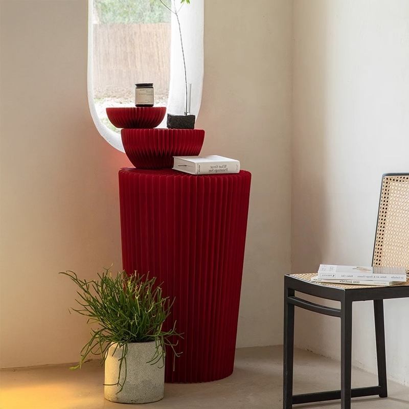 円柱 ディスプレイ 台 Round Wood Slat Flower Stand 丸天板