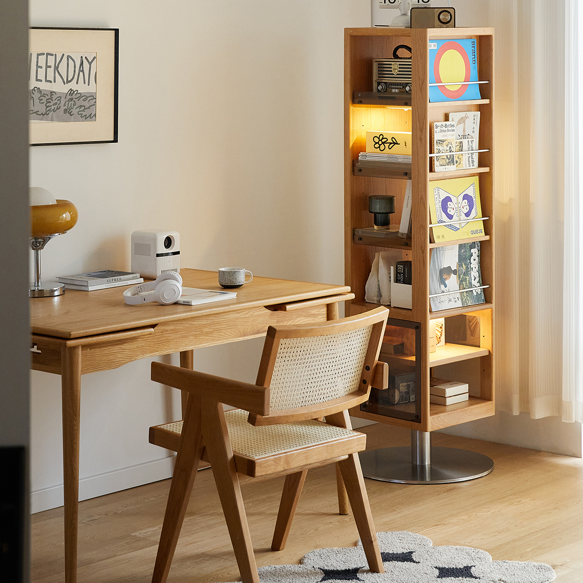 Woody Prime Cherry 回転式ミラー付き収納ラック