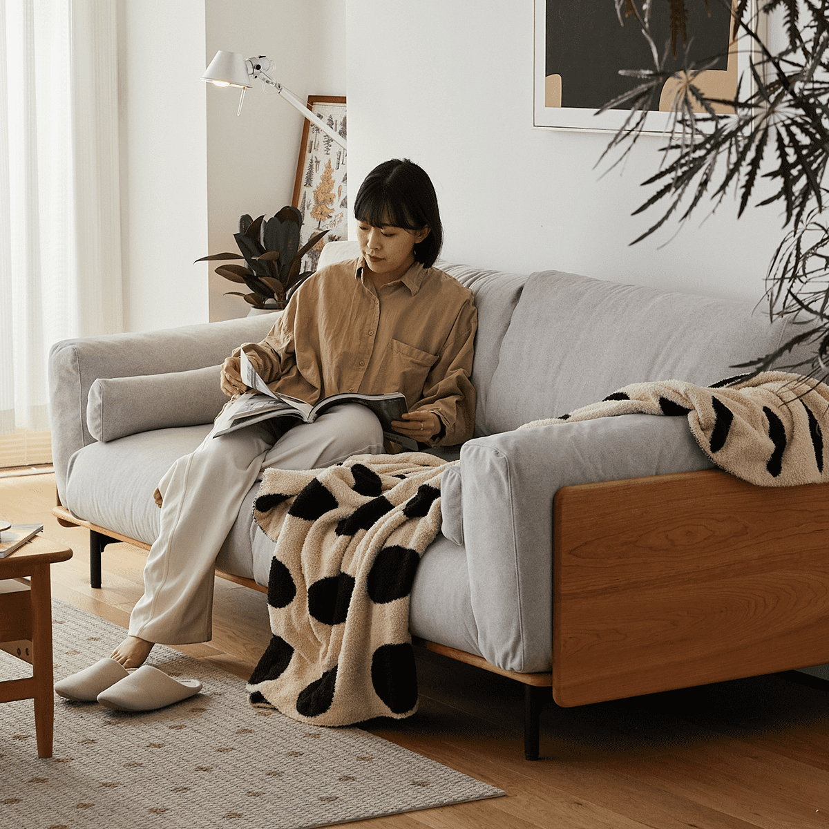 Woody Prime Cherry ウッドフレームパイルクッションソファ【カスタマイズ可】