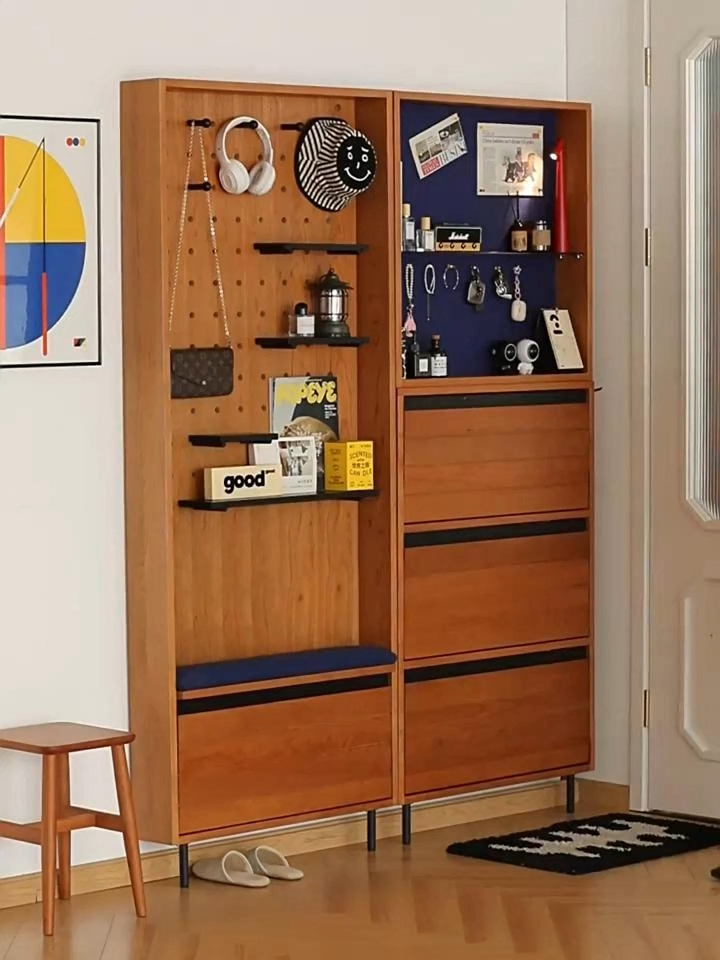 Woody Prime Cherry スリム玄関キャビネット